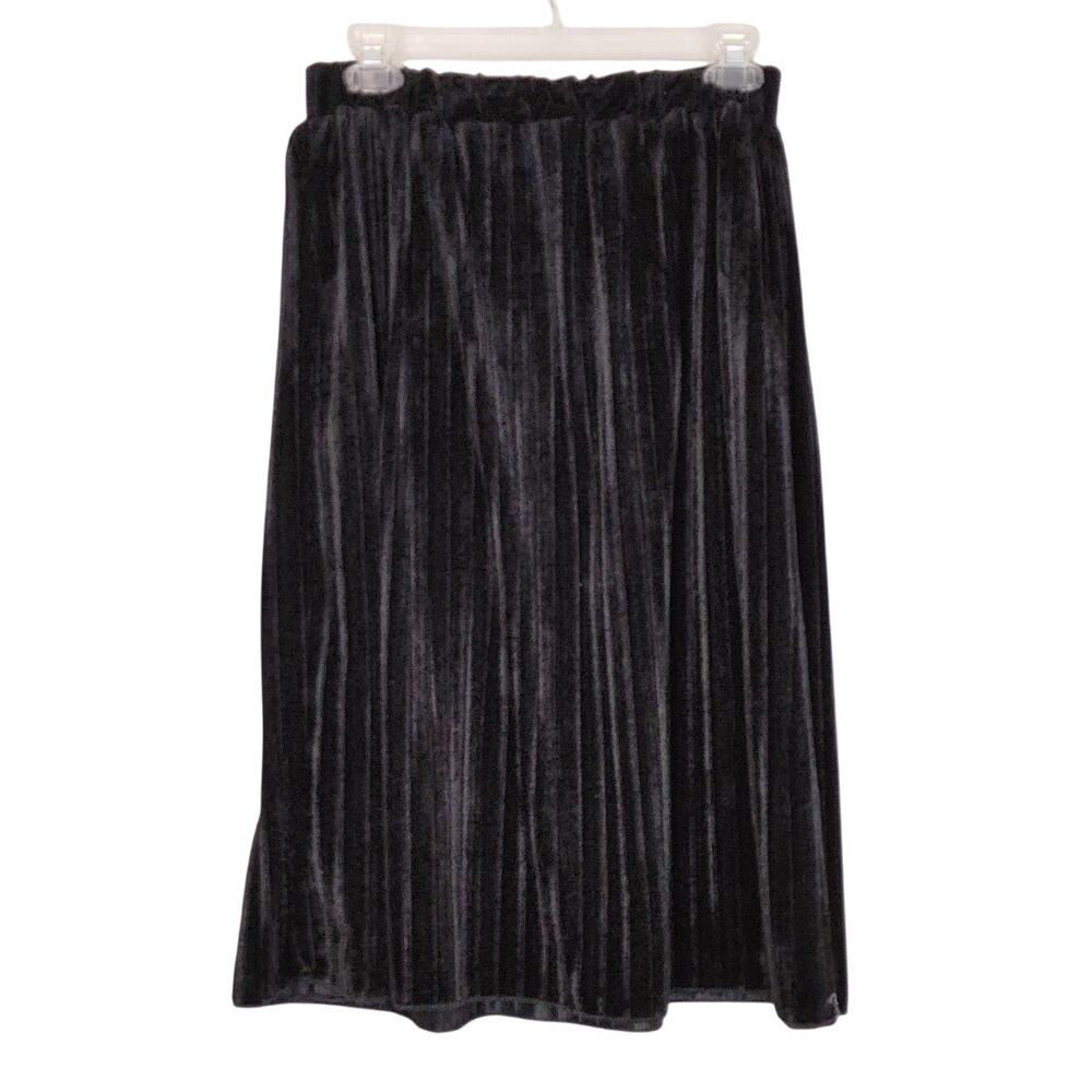Attitude Unknown Pleated A-Line Midi Velvet Skirt High Rise Black Womens Size M - Picture 3 of 8